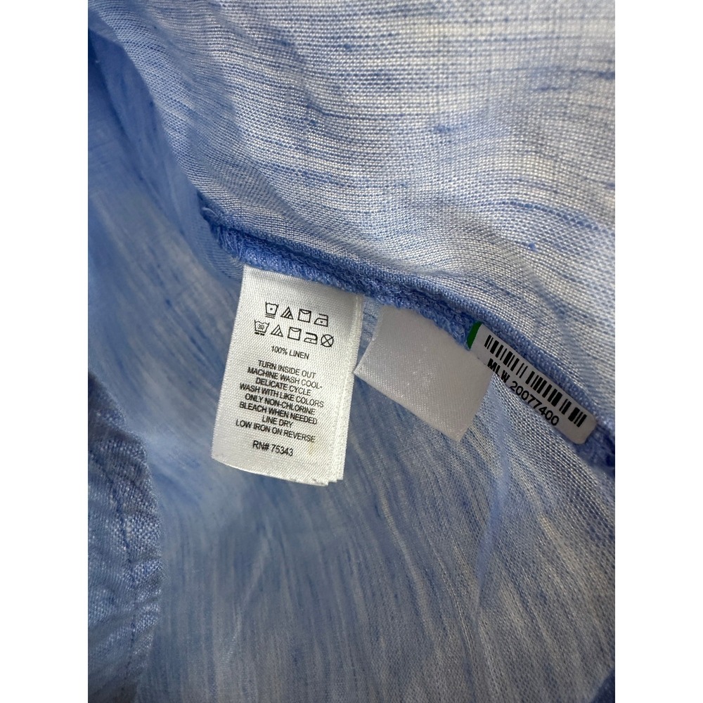 Jones & Co. 100% Linen Half Button Shirt Blue Top Large Resort Coastal *Flawed - Picture 10 of 12